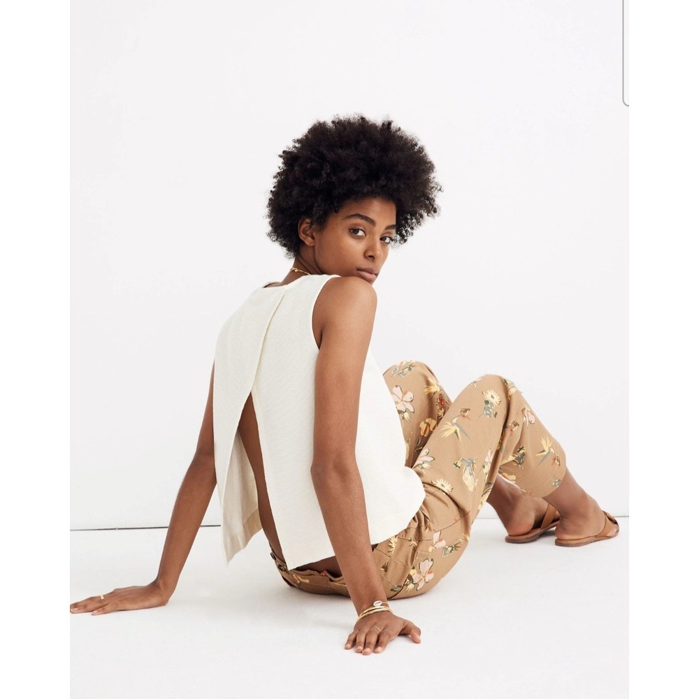 Madwell Textured  Cotton Cream Split Back  Crop Top Size XS Clean Girl Scandi